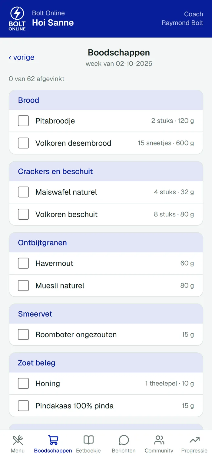 De boodschappenlijst in de klant-app